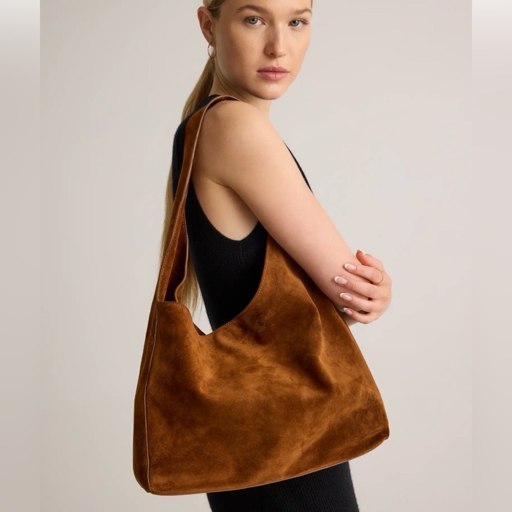 Quince Italian Suede Slouchy Shoulder Bag Brown NEW In Dust Bag Size Medium